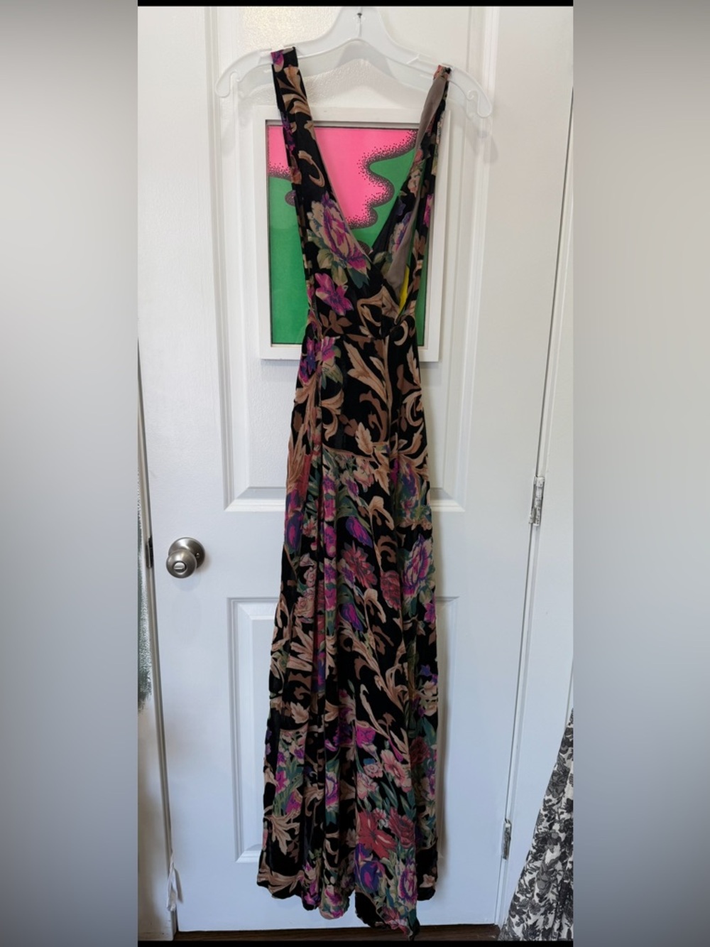 Floral Paisley Devore Velvet Front Plunge With Low Cross back Maxi Dress NWT - Picture 4 of 7